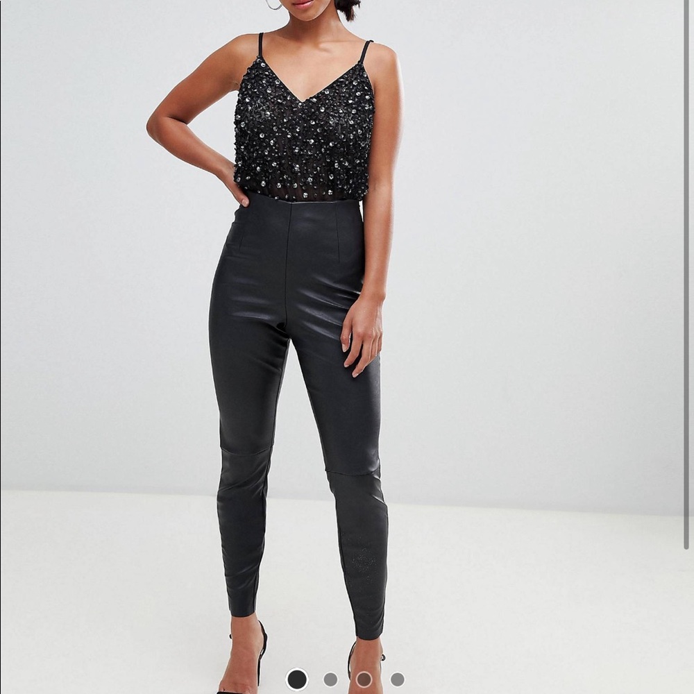 ASOS DESIGN Petite Spray On Leather Look Pants